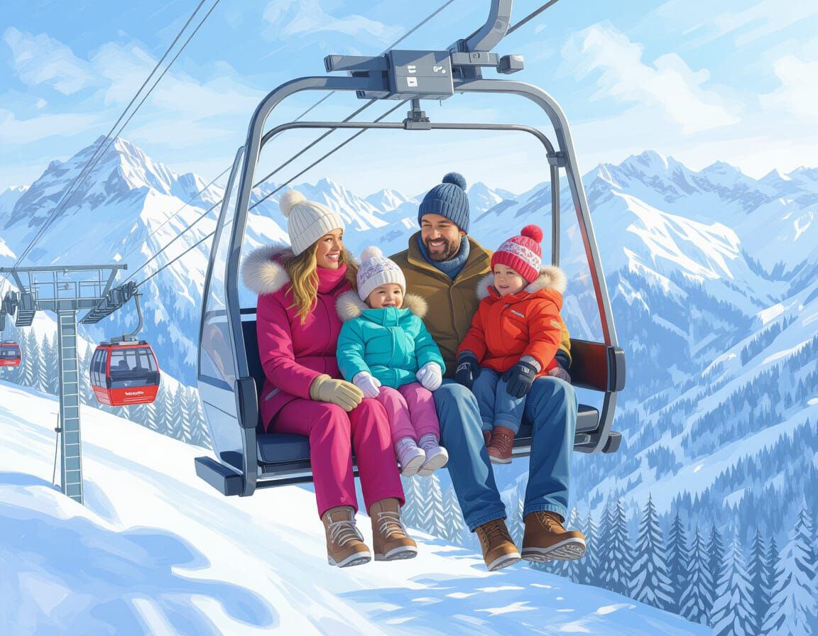 Family Enjoys Swiss Alps Cable Car Holiday