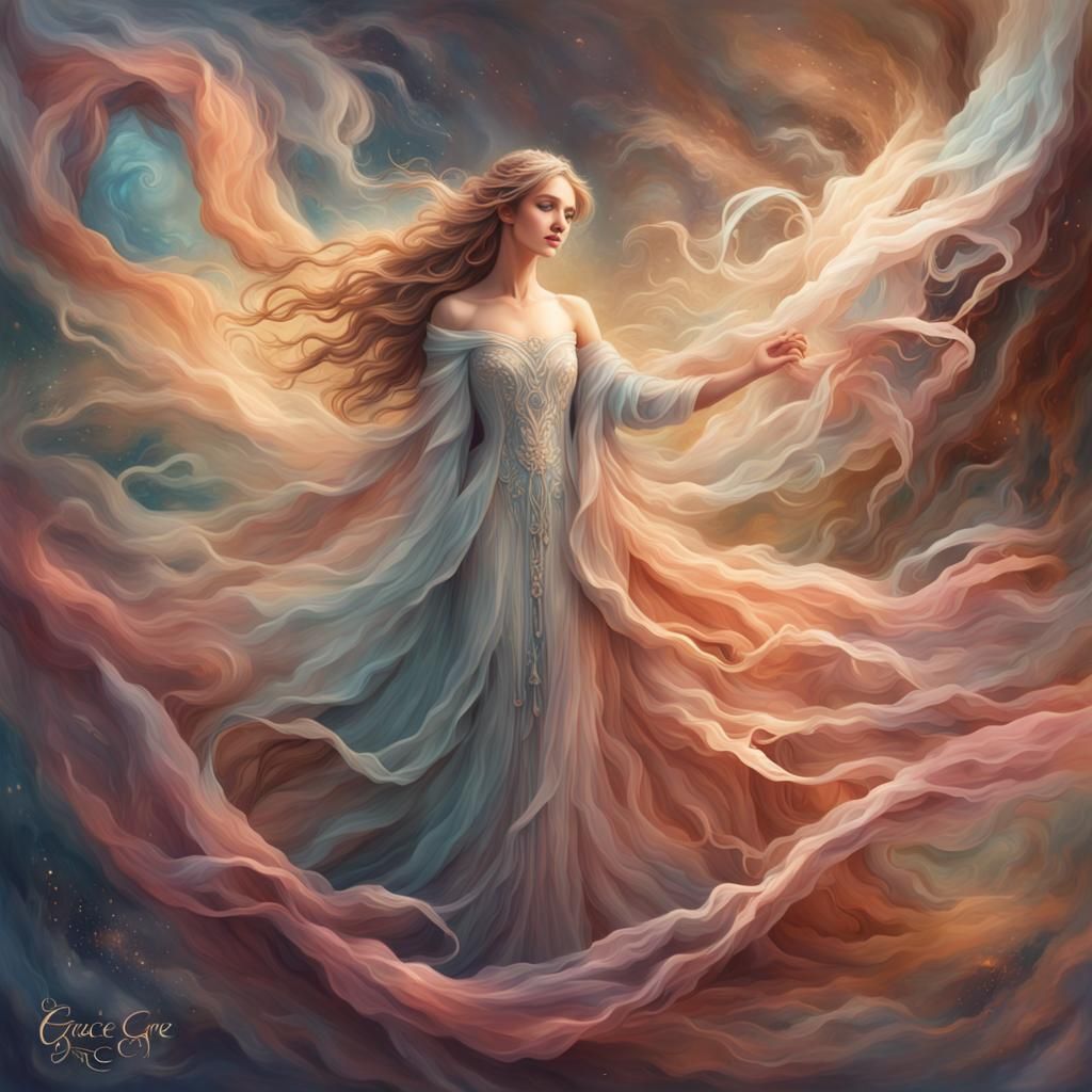 Ethereal Grace: Cascading Layers in Heavenly Colors