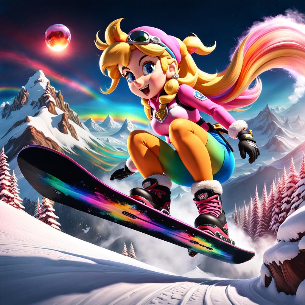 Princess Peach Snowboard Race on Rainbow Mountain