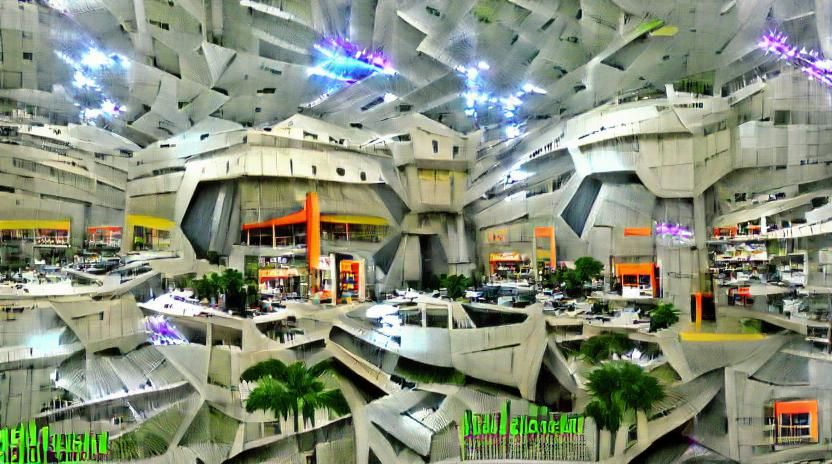 Futuristic Brutalist High-Tech Factory Interior