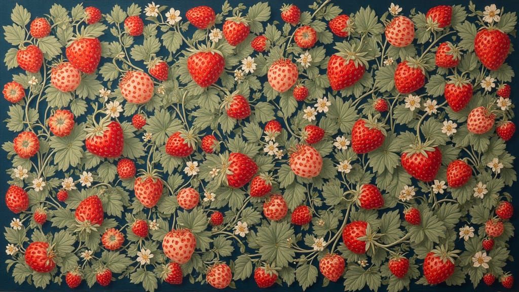 William Morris Style Tapestry: Berry & Flower Pattern