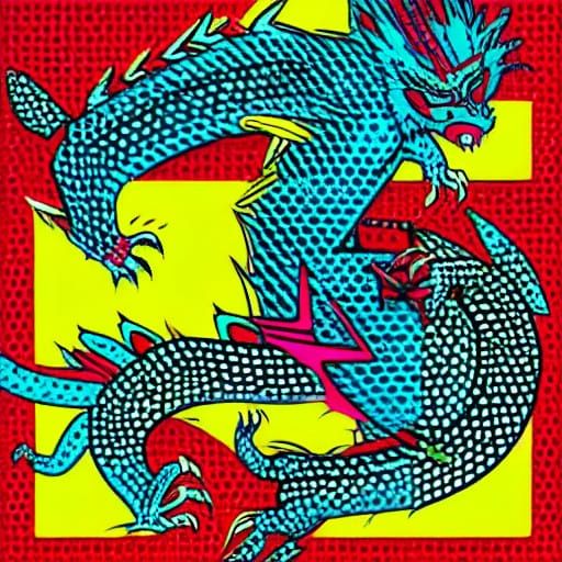 Vibrant Pop Art Dragon-Leopard in Mid-Leap