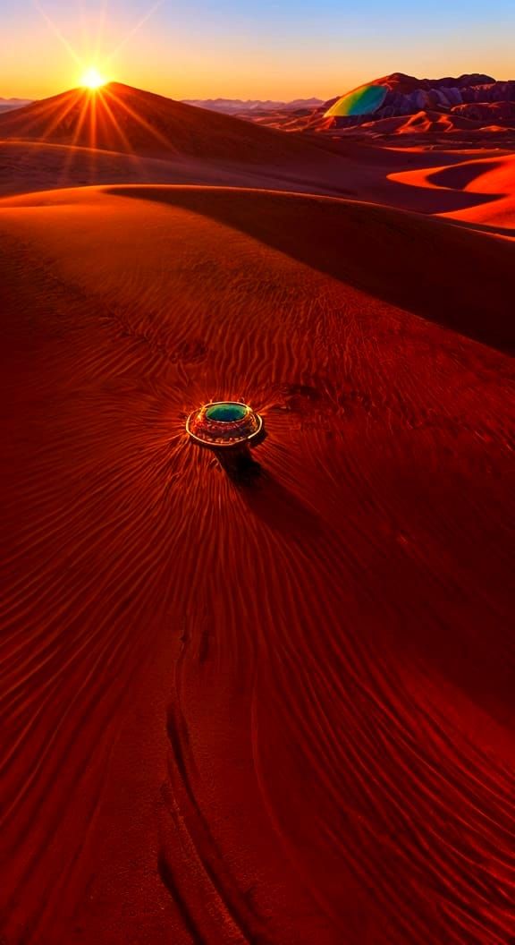 Sun Cake Dessert in Desert Sunset: Octane Render