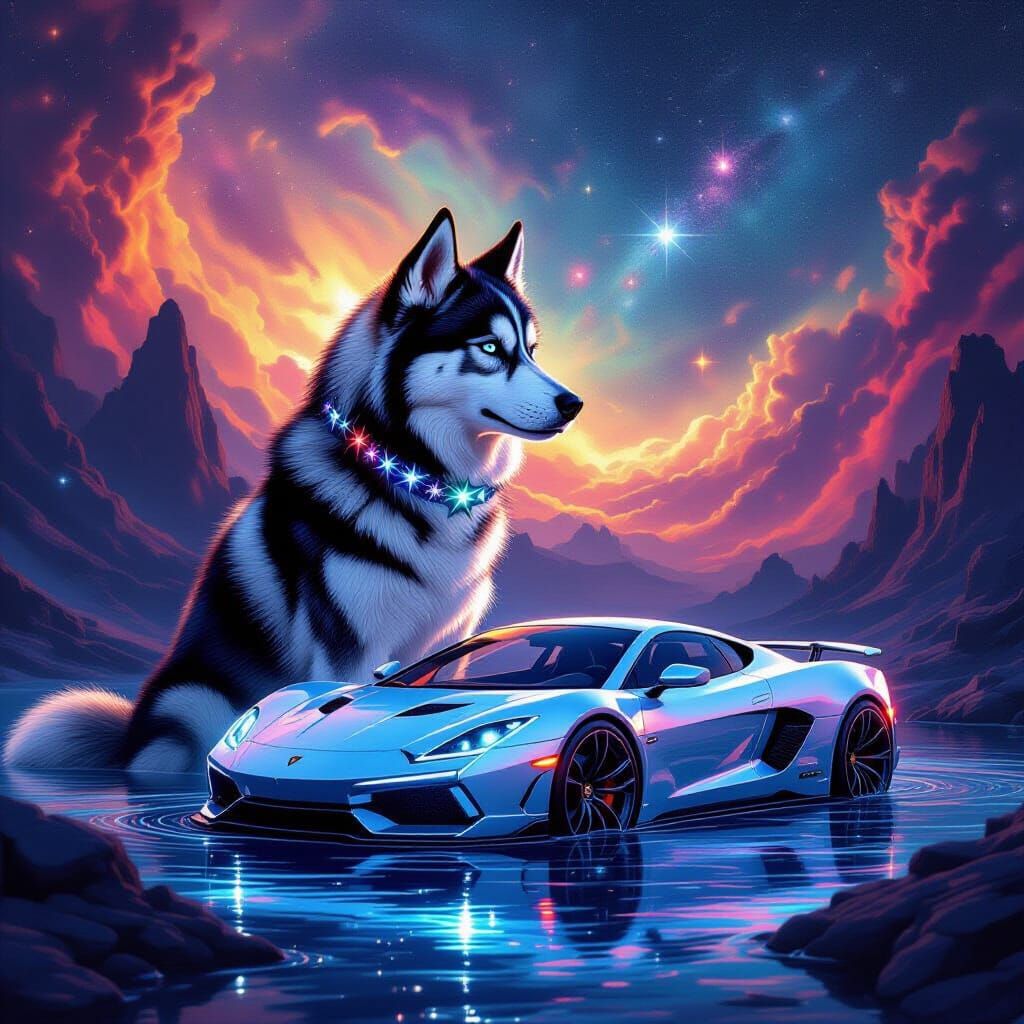 Nebula Husky in Retro Sci-Fi Style