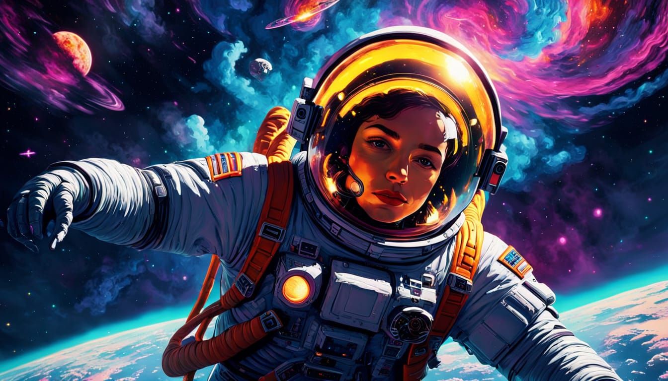 Astronaut in Cosmic Splendor, Pulp Art Masterpiece