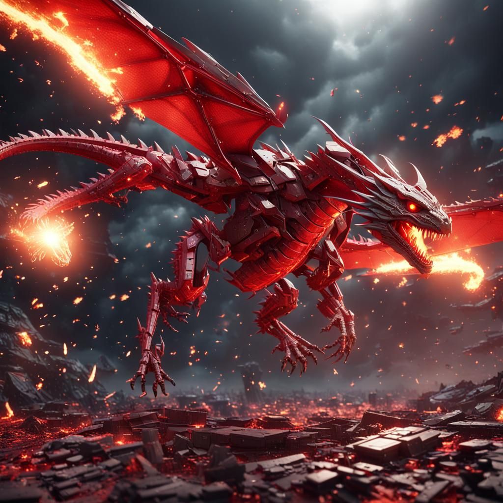 Earth Explosion with Red Dragon in Sci-Fi Style