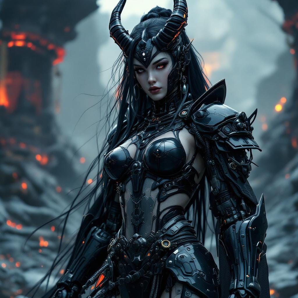 Cyborg Oni Princess in Shogun Armor, Hyper-Realistic