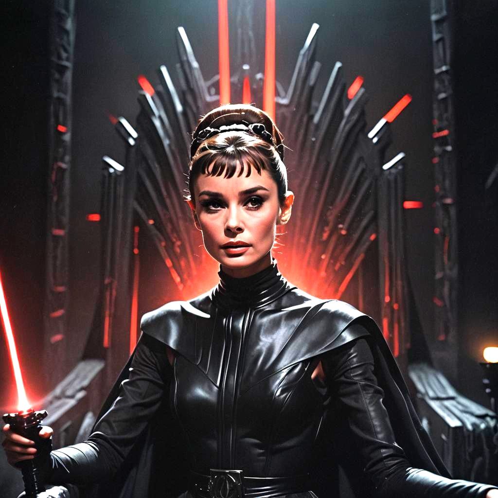 Audrey Hepburn as Dark Rey on Stone Throne