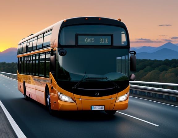 Stunning Modern Bus on Highway at Sunset