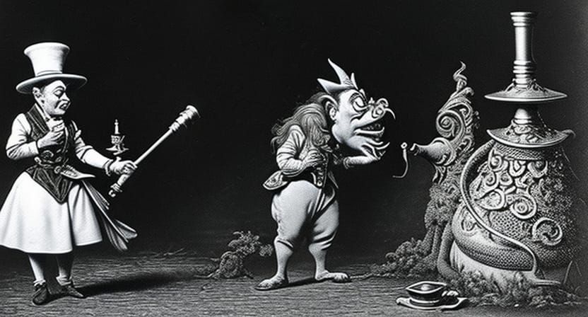 Alice in Wonderland Worm Smoking Hookah: Horror Art