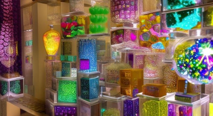 Vibrant Crystal Shop in Anime Key Visual Style