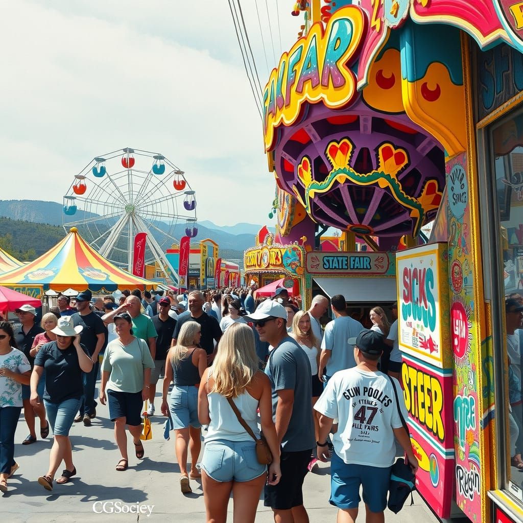 Vibrant Carnival Rides at State Fair in Graffiti Style