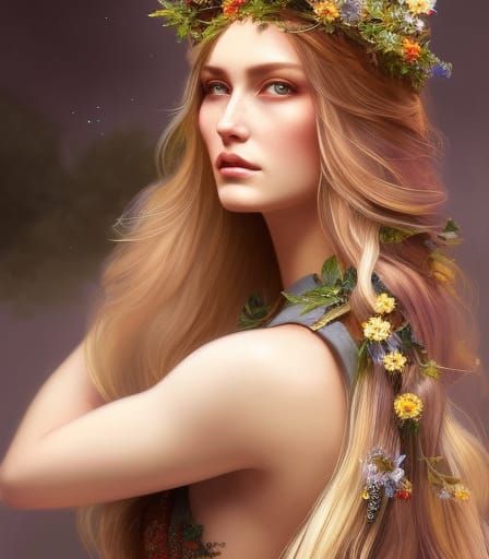 Wildflower Fairy Portrait in Art Nouveau Style