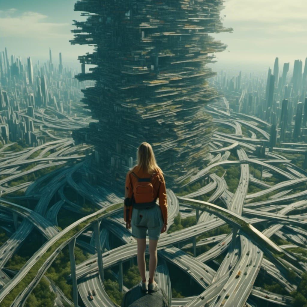 Cyberpunk Girls at Tower of Babel: Cinematic Still