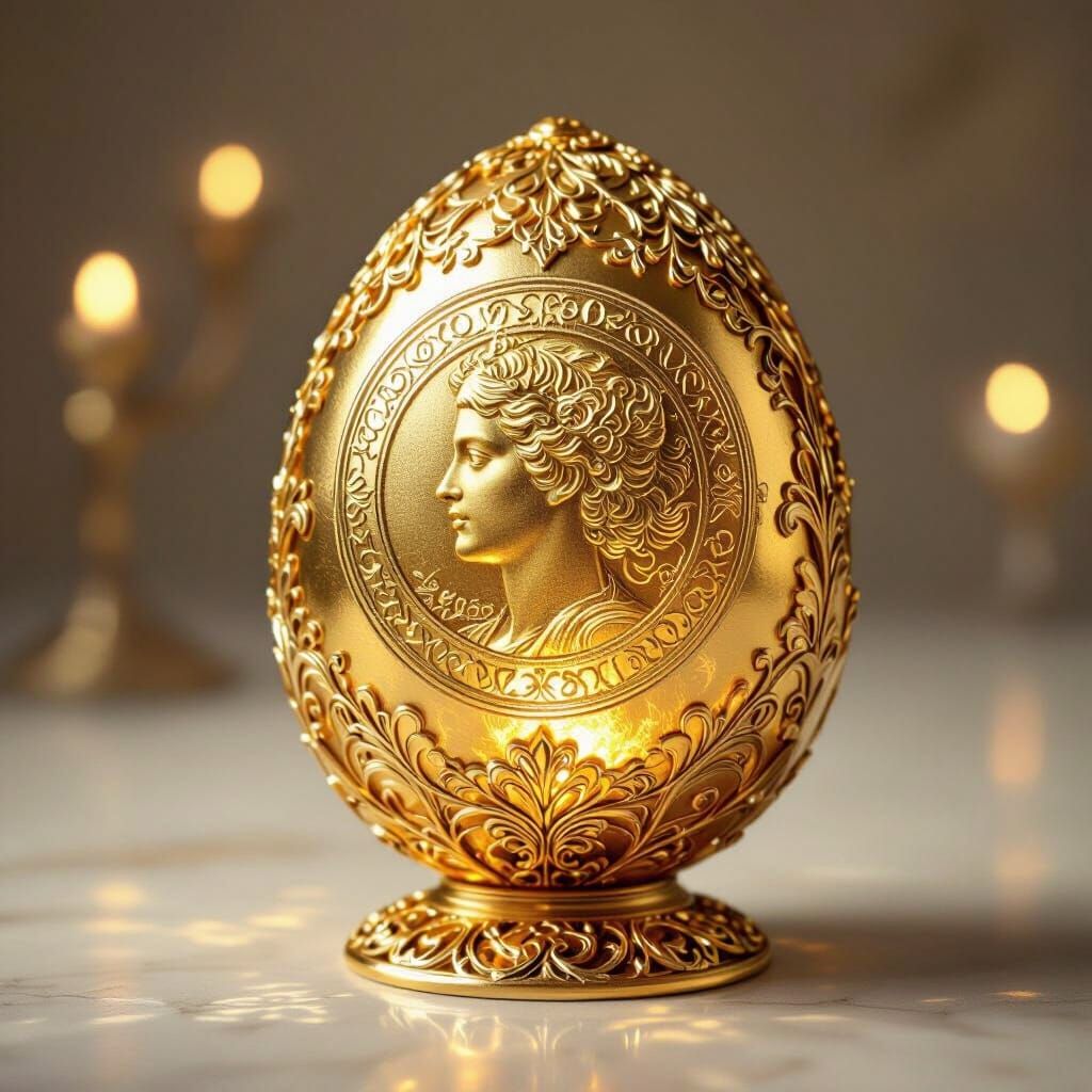 Golden Ethurium Egg in Art Nouveau Style
