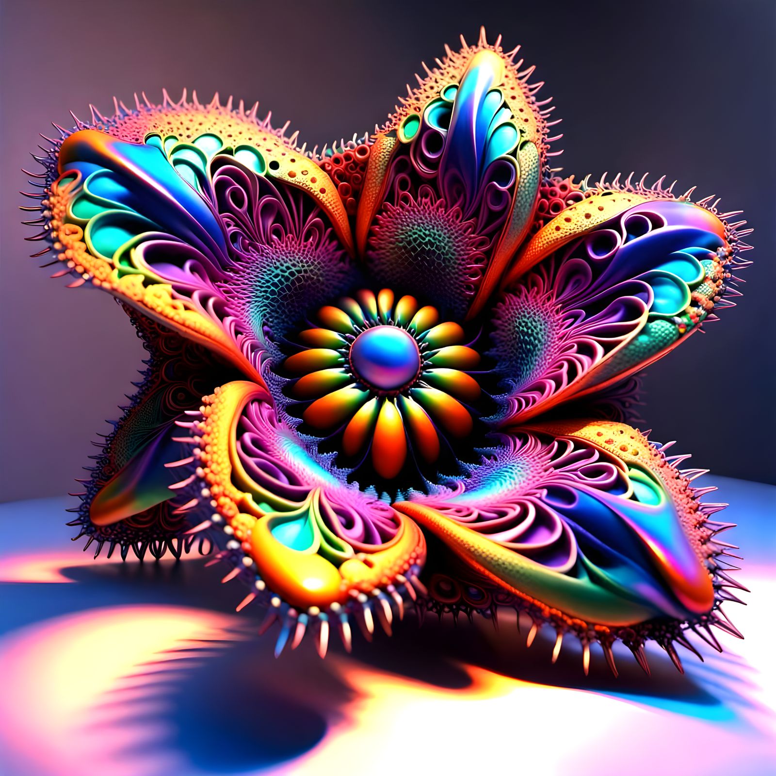Ethereal Mandelbrot Bloom in Vibrant Iridescent Hues
