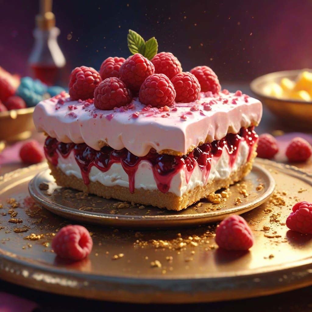 Raspberry Cream Pie: Fantasy Oil Painting in Triadic Colors