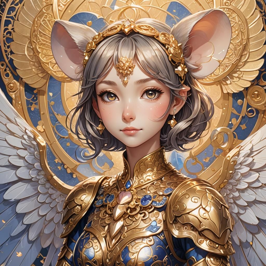 Anime Mouse Girl with Angel Wings Portrait