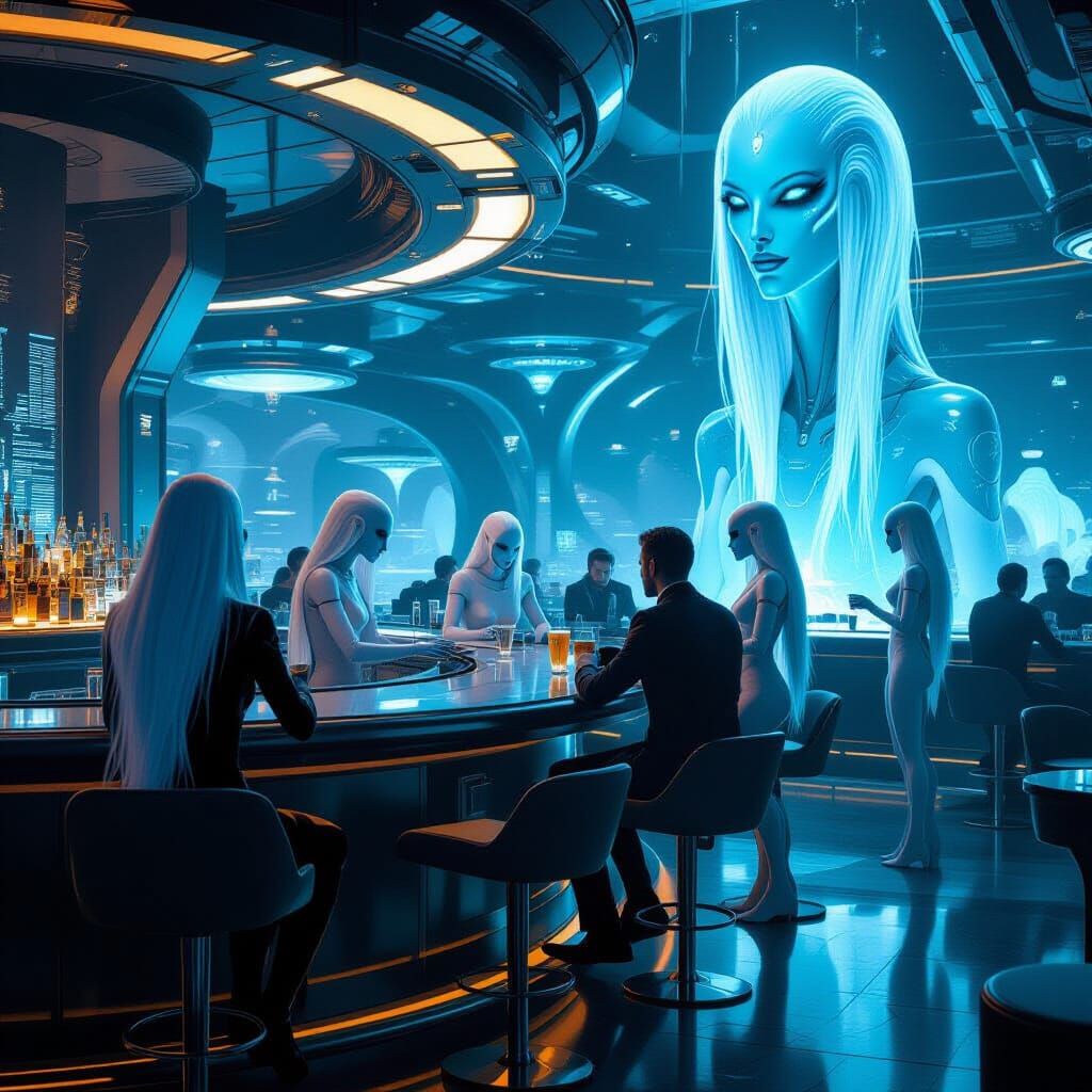 Futuristic Bar Scene on Alien Planet