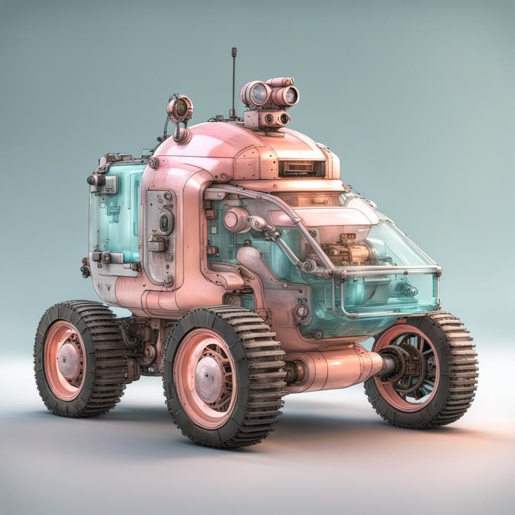 Translucent Glass Robot Vehicle in Peach and Aqua