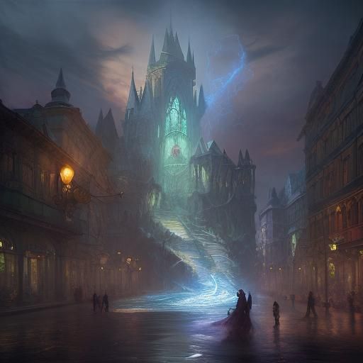 Futuristic Alchemist in Prague: Detailed Matte Painting