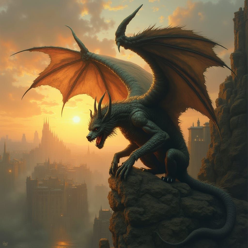 Living Gargoyle at Sunset