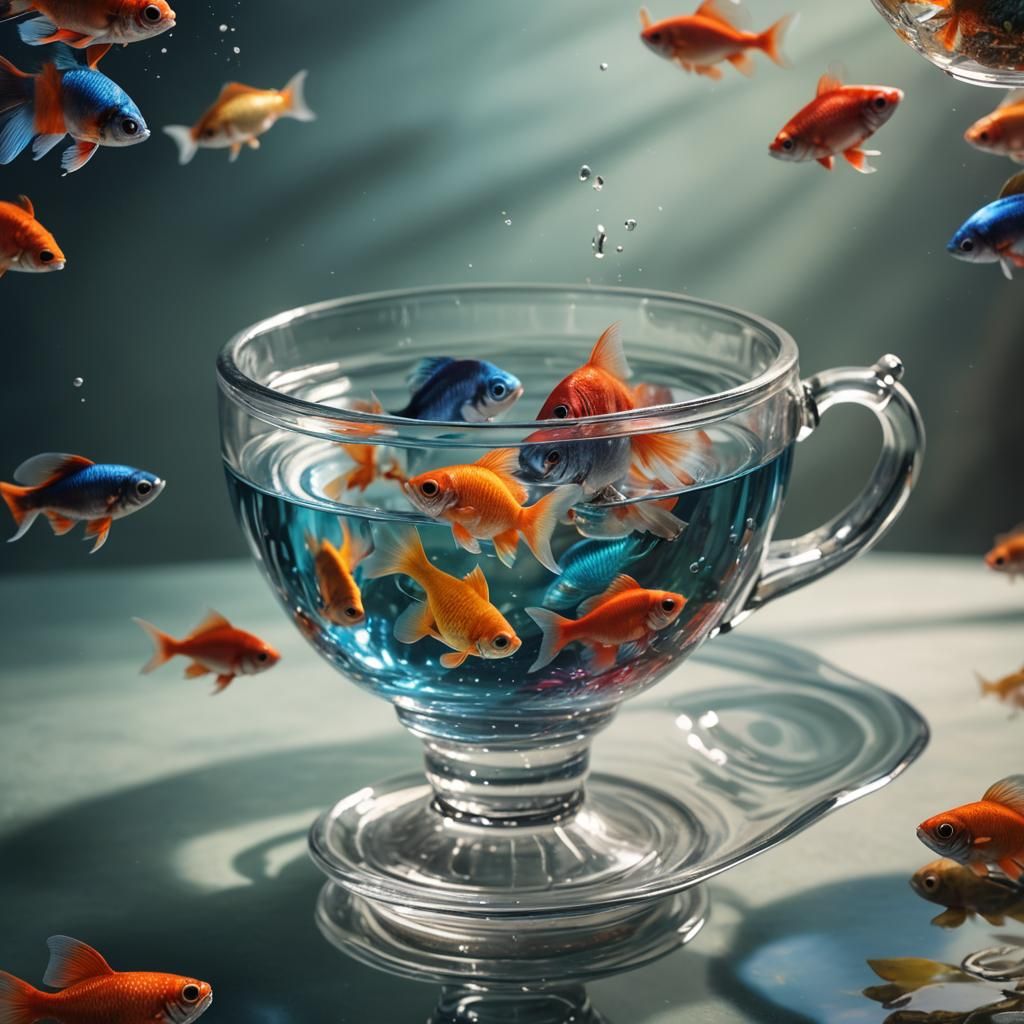 Dwarf Fishing From Teacup: Hyperrealistic Concept Art