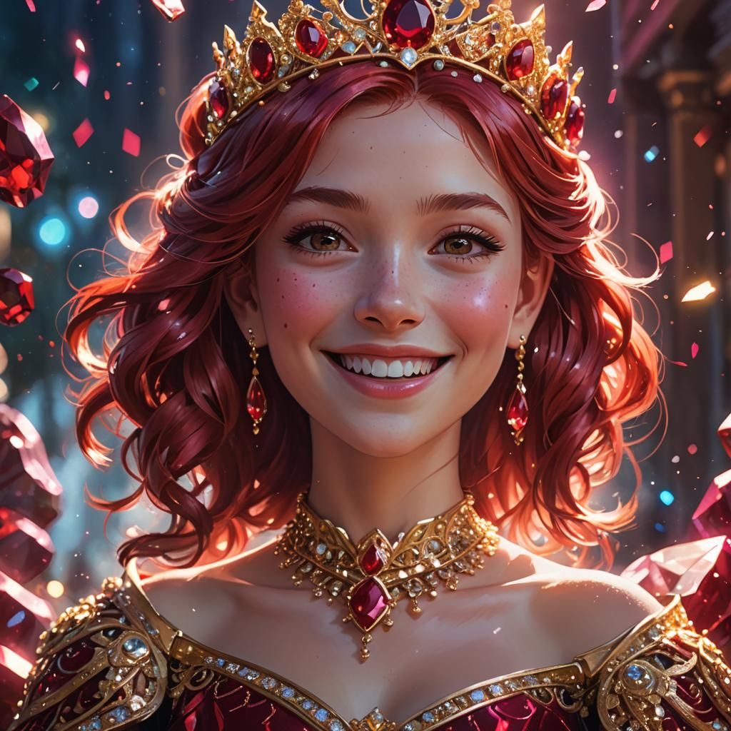 Ruby Princess with Sparkling Ruby Jewelry in Anime Style