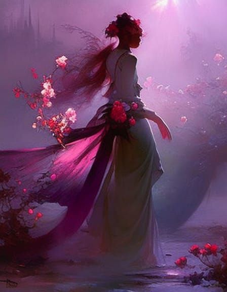 Ethereal Roses in Mist with Moonlight Rays