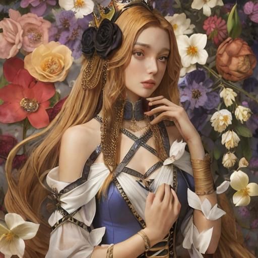 Cruel Ginger Princess in Crimson Dress with Rose