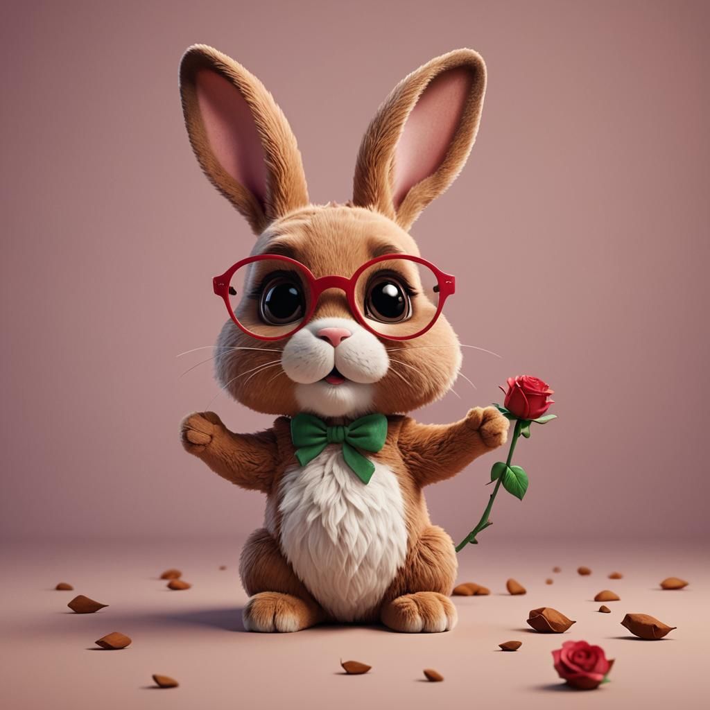 Adorable Bunny with Rose Glasses: Pixar-Style 3D Art