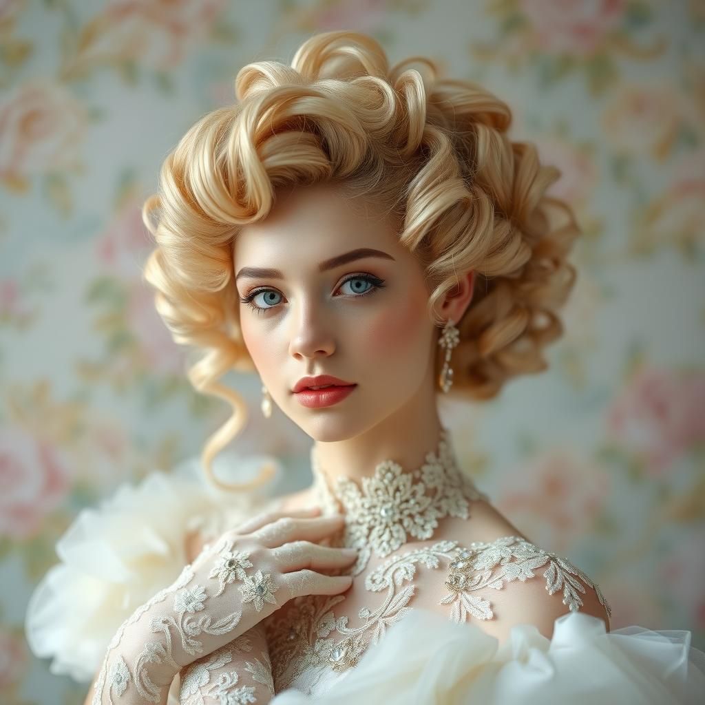 Rococo Woman with Lace in Pastel Hues