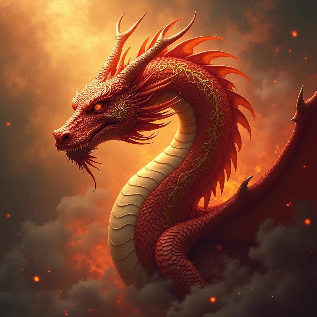 Majestic Red Dragon with Golden Tattoos
