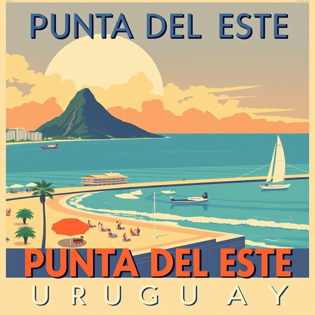 Punta Del Este Uruguay: Vintage Art Deco Travel Poster