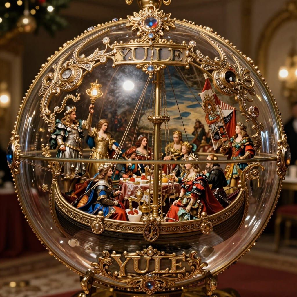 Baroque Victorian Christmas Ball with Viking Longship