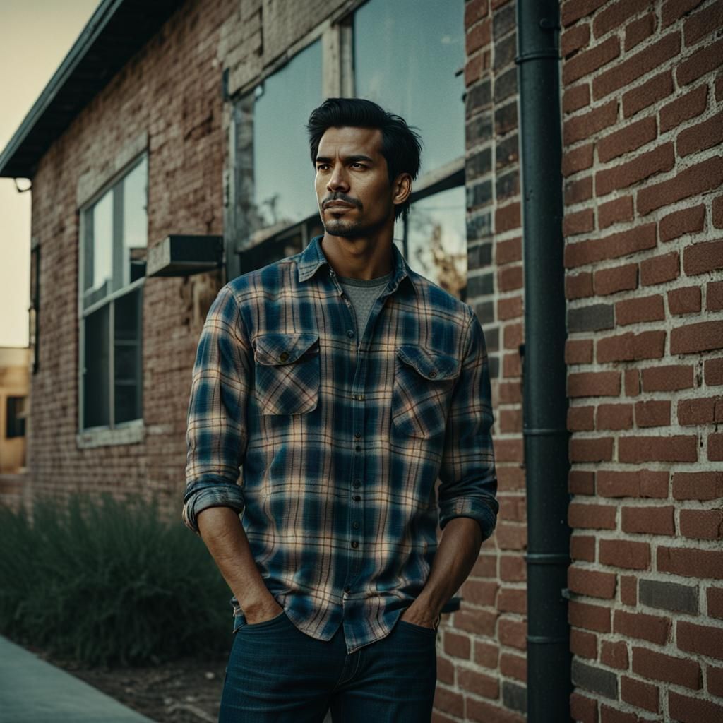Young Man in Plaid Shirt: Cinematic Film Still