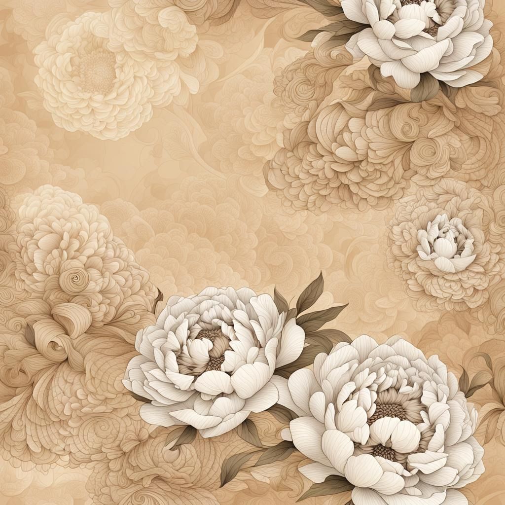 Peonies and Writing on Digital Paper in Hyperreal Style