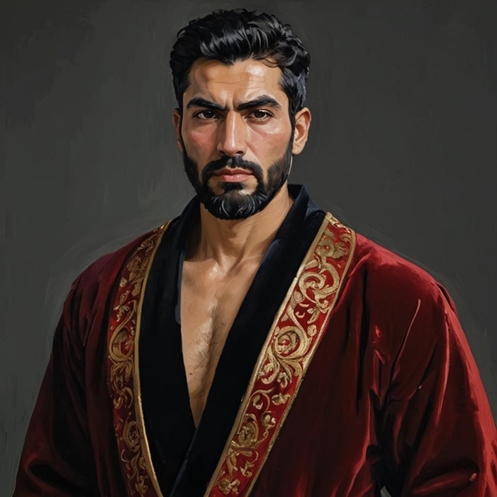 Expressive Portrait of Man in Red Robes as Oil Painting