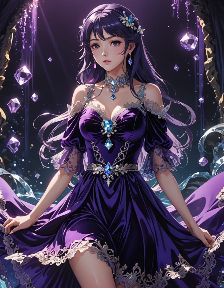 Royal Purple Crystal Dress in Anime Style