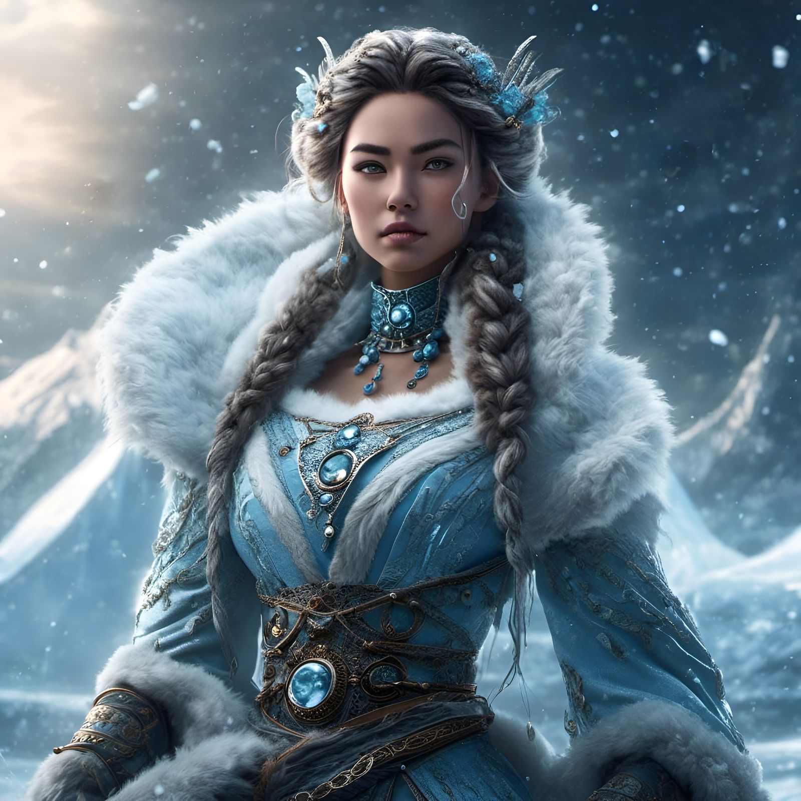 Katara Portrait with Waterbending in Arctic Landscape