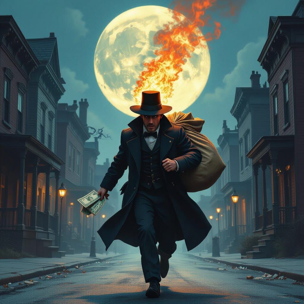 Thief Running with Money in a Fantastical City