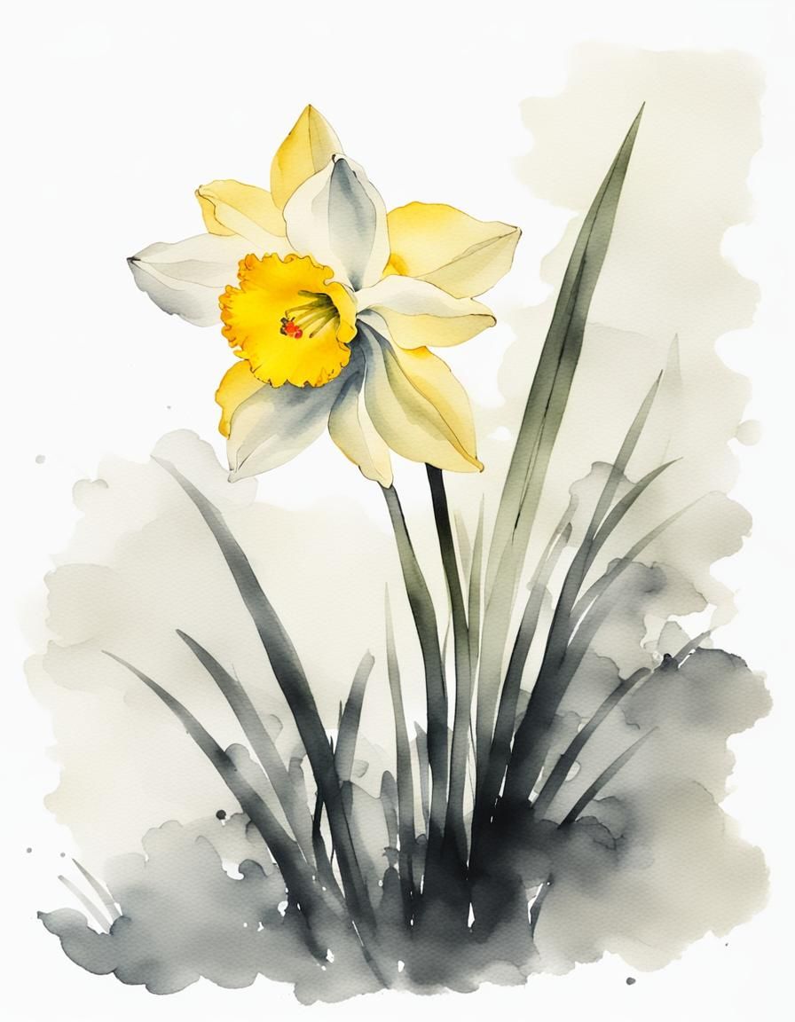 Narcissus in Mist: Chinese Watercolor Style