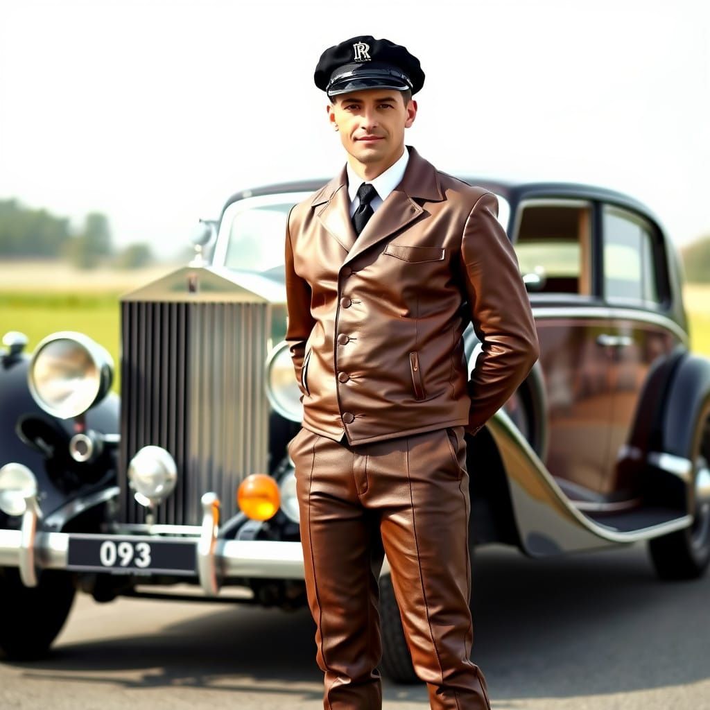 Dashing Chauffeur in Front of Classic British Rolls Royce