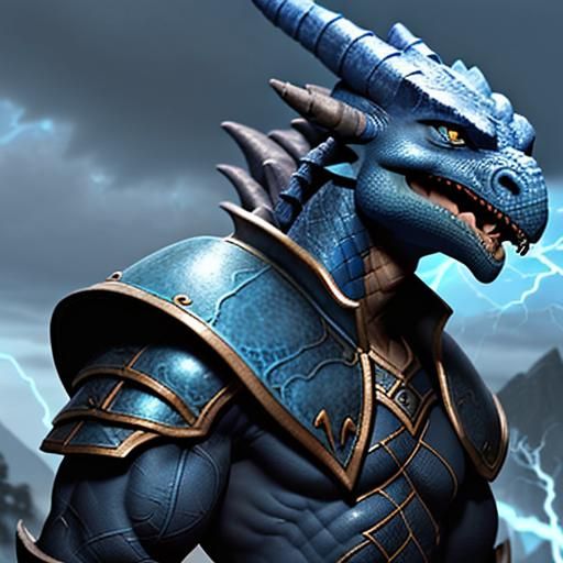 Blue Dragonborn Storm Sorcerer Athlete Portrait