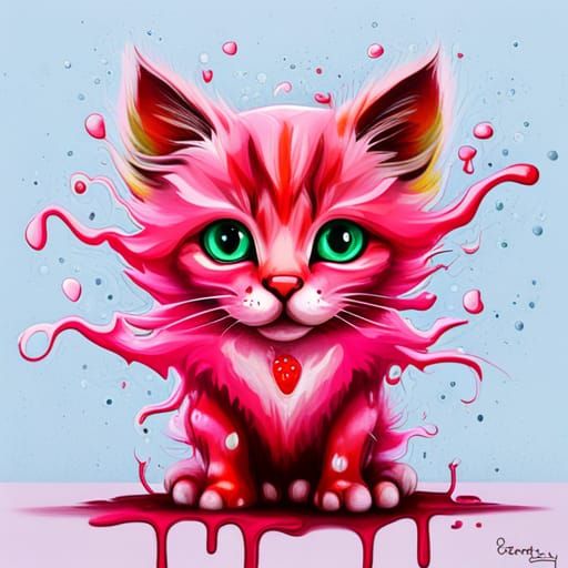 Strawberry Kitten in Graffiti Splash Art Style