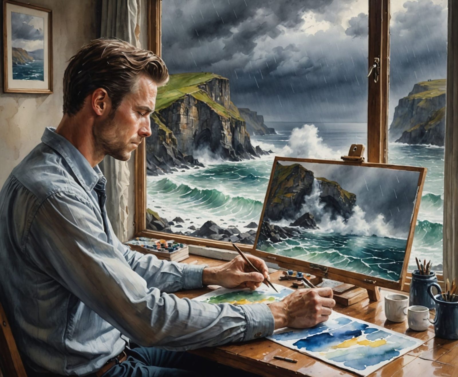 Artist Paints Stormy Scene in Detailed Watercolour Style