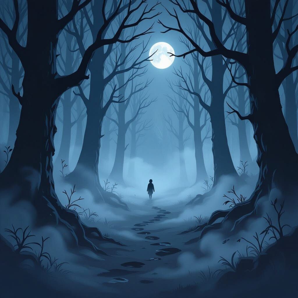 Spooky 2D Forest Scene with Fog and Footprints
