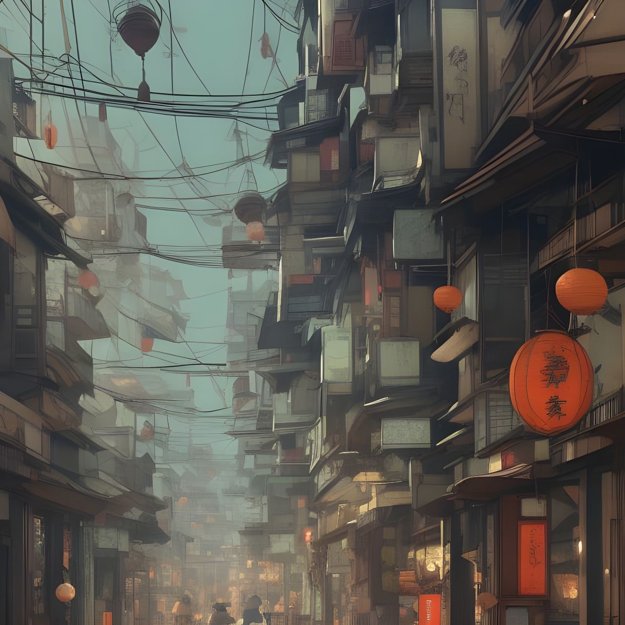 Lively Asian Street Scene in Cel-Shaded Style