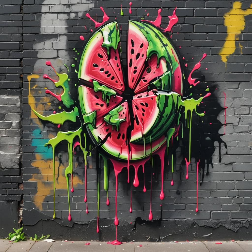 Melting Watermelon Candy: Vibrant Street Art in 8K