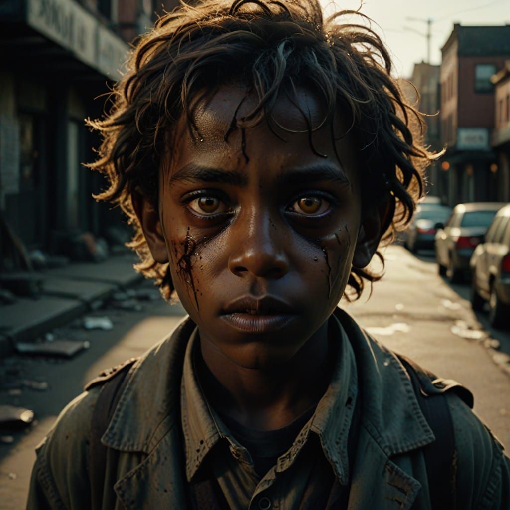 Ethiopian Boy Zombie Portrait in Film Noir Style